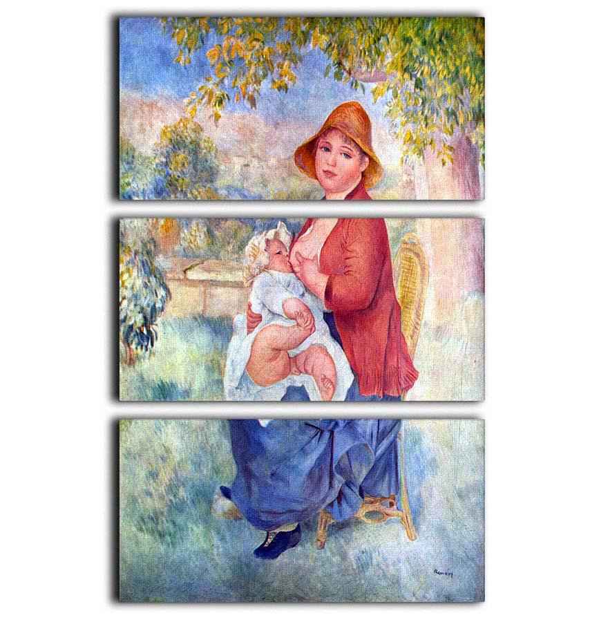 Three-panel canvas print of Renoir's The Child at the Chest Maternity, showcasing vibrant colors and intricate details.